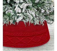Malier Christmas Tree Collar, 29 inch Knit Xmas Tree Collar, Christmas Tree Collars for Atificial Trees, Tree Stand Base Cover Ring Skirt for 7.5 ft 9 ft Tree (Red, 11''H × 36" W)