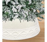Malier Christmas Tree Collar, 30 inch Knit Cream White Xmas Tree Collar, Christmas Tree Collars for Atificial Trees, Tree Stand Base Cover, Farmhouse Tree Ring Skirt for 7.5 ft 9 ft 12 ft Tree