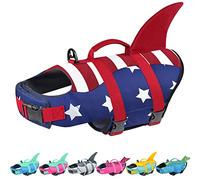 Malier Dog Life Jacket, Ripstop American Flag Dog Life Vest for Swimming Boating, Shark Puppy Lifesaver with High Buoyancy Swimsuit for Small Medium and Large Dogs (X-Small)