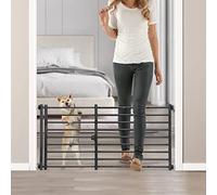 Malier Indoor Dog Gate with Door, 26-41" Extra Wide Full Metal Pet Gate Short Dog Gate for Stairs, Pressure Mount 20'' Tall Small Puppy Gate, Easy Step Over Low Gate for Doorways