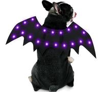 Malier Light Up Dog Halloween Costume, 20 LED Dog Bat Wings Halloween Cosplay Costume with Purple Lights Funny Halloween Clothes Thanksgiving Gifts for Dogs Puppy Cat (Black, Medium)