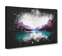 Maligne Lake Scene In Canada Paint Splash Canvas Print | Gallery Wrapped 30mm Frame Wall Art | 20x14 inches | Ready to Hang | Modern Landscape Picture | Living Room Bedroom Lounge Office
