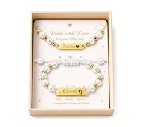 Malihome Baby Pearl Necklace Bracelet Set Custom Engraving Name/Text/Birth Date Bracelets Gift for Newborn Baptism Birthday Christmas Gift (Necklace Bracelet Set)