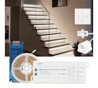 MALIIGAZA Intelligent 16-Step Motion Sensor Stair Light for Indoor, Multiple Working Mode Step Lights, 1m Cuttable COB LED Stair Lights Indoor with Pannel Switch (Cool White 6000K, 16-Step Kit)