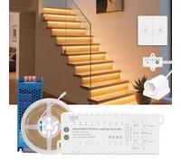 MALIIGAZA Intelligent Motion Sensor Stair Light Kit, 12-Step Warm White 3000K Indoor Stair Lighting with Cuttable COB LED Strip, Automatic with PIR & Daylight Sensor, Wireless Panel Switch