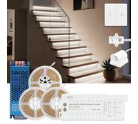 MALIIGAZA Intelligent Motion Sensor Stair Light Kit, 16 Steps Cool White 6000K, 1m Cuttable COB LED Strip with Wireless Panel Switch, 12 Dynamic Modes, Complete Set for Indoor Stairs