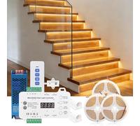 MALIIGAZA Motion Sensor LED Stair Lights Kit - with Main Wire & Daylight Sensor, Step by Step Control, 1m Cuttable Indoor Stair Lighting with Remote (Warm White 3000K, 16 Stairs)