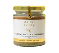 Malik's Honey - Raw British Soft Set Honey with Cinnamon | Warm and Aromatic Flavor | Single Source | Great for Baking or Tea | 227g Glass Jar