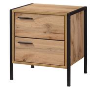 malila wooden bedside cabinet with black metal frame in oak