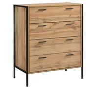 malila wooden chest of 4 drawers with black metal frame in oak