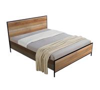 malila wooden king size bed with black metal frame in oak
