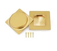 Malimali 2 Pack Recessed Sliding Door Handles, 70mm Square Flush Handles Hardware Stainless Steel Finger Pulls for Pocket, Closet, Kitchen Cupboard (Brushed Gold)