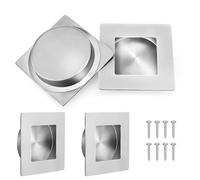 Malimali 4 Pack Recessed Sliding Door Handles, 70mm Square Flush Door Handles Hardware Stainless Steel Finger Pulls for Pocket Door Closet Door Kitchen Cupboard Door (Brushed Steel)