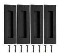 Malimali 4 Pack Stainless Steel Recessed Sliding Handles, 150mm Flush Door Hardware Finger Pulls for Pocket Closet Barn Door (Matte Black)