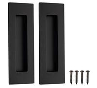 Malimali 6 Inch Recessed Finger Flush Pulls for Pocket Door Closet Door, Sliding Barn Door Handle, Matte Black Stainless Steel Rectangular Door Pulls Hardware(2 Pack)
