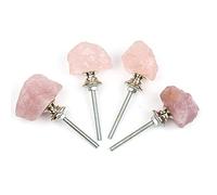 Malimali Natural Rose Quartz Knobs for Cabinets and Drawers Set of 4,Pink Dresser Knobs and Pulls Crystal Closet Knobs for Bifold Doors Cupboard Wardrobe Kitchen Bathroom