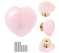 Malimali Rose Quartz Heart Cabinet Knobs, Pink Crystal Dresser Drawer Pulls for Girls, Cute Gold Knobs for Bifold Closet Door Cupboard Kitchen Bathroom