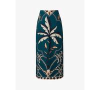 Malina Womens Desert Palm Dune Floral-print Straight-fit Linen-blend Midi Skirt L