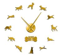 Malinois Police K9 Dog German Shepherd Beware of Dog Silent Quartz 3D DIY Wall Clock Personalized Clock Watch Dog Lover Gift(Gold,27inch)