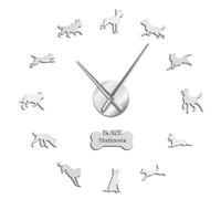Malinois Police K9 Dog German Shepherd Beware of Dog Silent Quartz 3D DIY Wall Clock Personalized Clock Watch Dog Lover Gift(Silver,47inch)