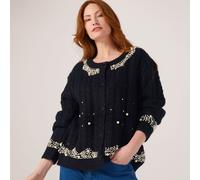 Malissa J Cable Knit Cardigan with Faux Pearl Detail BLACK SMALL MEDIUM