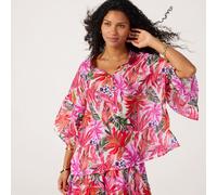 Malissa J Frilled Hem And Sleeve Printed Shirt PINK,ORANGE M/L