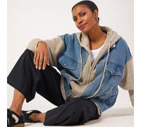 Malissa J Hooded Denim Cable Knit Mix Jacket STONE DENIM ONE SIZE