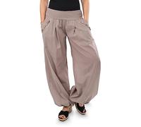Malito 23245H Women's Baggy Trousers, Fabric Trousers for Beach and Everyday Use, Loose Leisure Trousers for Summer, Casual Aladdin Trousers, One Size, Fango, 8/14 UK