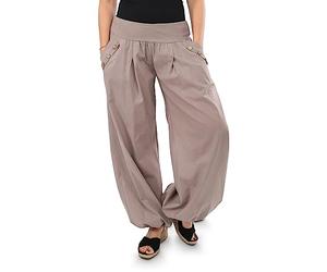 Malito 23245H Women's Baggy Trousers, Fabric Trousers for Beach and Everyday Use, Loose Leisure Trousers for Summer, Casual Aladdin Trousers, One Size, Fango, 8/14 UK