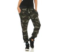 Malito 6098 Women's Jogging Bottoms in Camouflage Look, Baggy for Dancing, Jogging Bottoms with Button Closure Training Trousers - Black - One Size