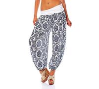 Malito 7198 Women's Pump Trousers with Yoga Pattern Harem Trousers for Dance Aladin Trousers for Chilling - White - One Size