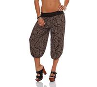 Malito 8581 Women's Capri Trousers with Print, Harem Trousers for Dancing, Baggy Trousers for Chilling, Casual Trousers, dark brown, 8-16
