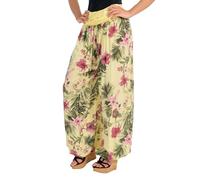 Malito 8939 Women's Harem Trousers Floral Print Breathable Pump Trousers Thin Leisure Beach Trousers Skin-friendly Aladdin Trousers XS - XL, light yellow, 8-16