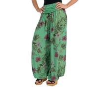 Malito 8939 Women's Harem Trousers Floral Print Breathable Pump Trousers Thin Leisure Beach Trousers Skin-friendly Aladdin Trousers XS - XL, Green, 8-16