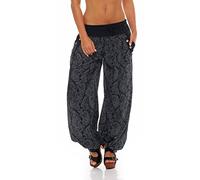 Malito Harem Pants with Orient Print Boyfriend Pants Aladin Bloomers Baggy Yoga 3488 Women One Size (Black)