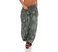 Malito Harem Pants with Summery Print Boyfriend Pants Aladin Bloomers Baggy Yoga 3481 Women One Size (Olive)