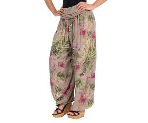 malito more than fashion 8939 Women's Aladdin Trousers with Floral Pattern, Harem Trousers for Dancing, Baggy Trousers for Chilling - Casual Trousers - Harem Trousers, Fango, 34-42