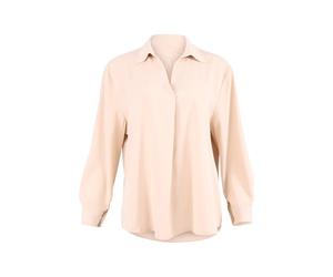 malito more than fashion Women's Slip-On Blouse - Classic Long Sleeve Blouse V-Neck - Elegant Basic Shirt Blouse Plain - Oversize Blouse Shirt Office & Everyday 2300 (One Size S-XL), beige, 10-16