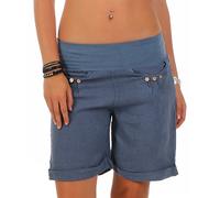 Malito Shorts Linen-Fabric Hotpants Summertrousers 6822 Women (S, Blue)