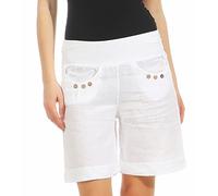 Malito Shorts Linen-Fabric Hotpants Summertrousers 6822 Women (S, White)