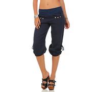 Malito Sweatpants Linen Button Wood Optics Cargo Pants 6302 Women (S, Dark Blue)