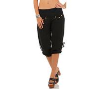 Malito Sweatpants Linen Button Wood Optics Cargo Pants 6302 Women (XL, Black)