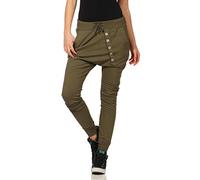 Malito Women Boyfriend Pants Classic Buttons Baggy Trousers Aladin Bloomers Yoga 8023 (Dark Green)