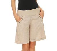 Malito Women Linen Shorts Casual Pants Bermuda Hot Pants Uni Colors 8024 (Beige, S)