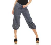 Malito Women Linen Trousers Pants Leisure Trouser Bloomers Basic Plain Colors 1575 (Blue, L)