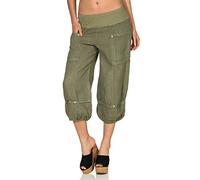 Malito Women Linen Trousers Pants Leisure Trouser Bloomers Basic Plain Colors 1575 (L, Olive)