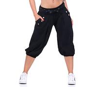 Malito Women Short Bloomers with Belt Classic Baggy Trousers Aladin Pants Yoga 3416 (Black)