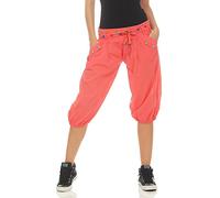 Malito Women Short Bloomers with Belt Classic Baggy Trousers Aladin Pants Yoga 3416 (Coral-red)