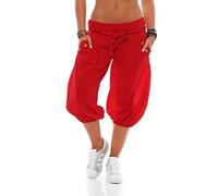 Malito Women Short Bloomers with Belt Classic Baggy Trousers Aladin Pants Yoga 3416 (red)