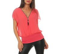 Malito Women Short Blouse Bat Look Tunic T-Shirt Elegant Uni Color 6298 (Coral)